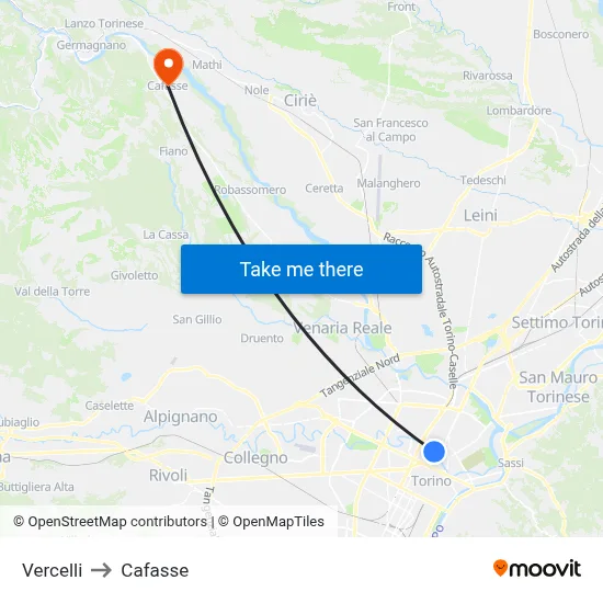 Vercelli to Cafasse map