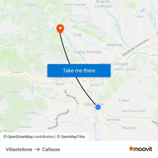 Villastellone to Cafasse map