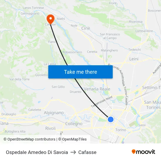 Amedeo Di Savoia Hospital to Cafasse map