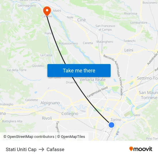Stati Uniti Stop to Cafasse map