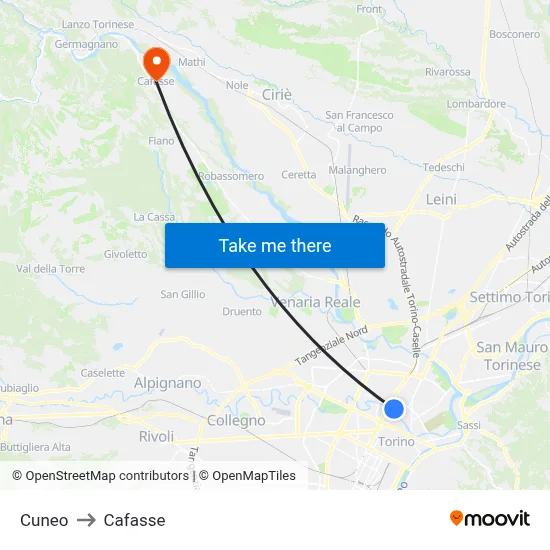 Cuneo to Cafasse map