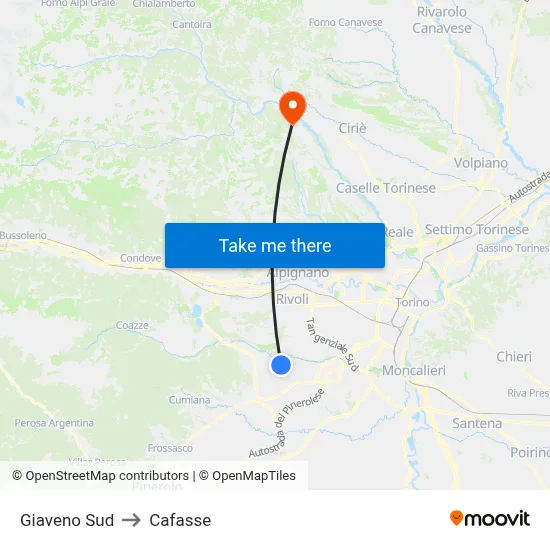 South Giaveno to Cafasse map
