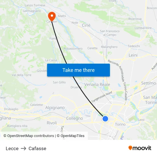 Lecce to Cafasse map