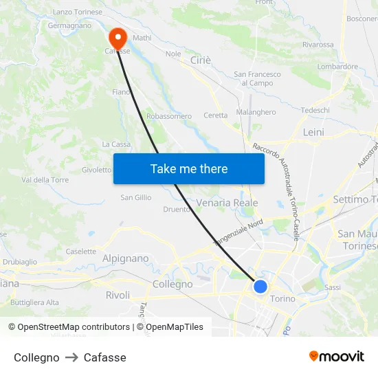 Collegno to Cafasse map