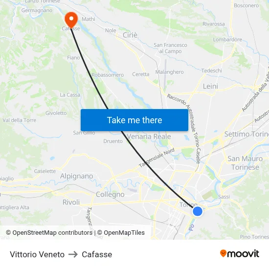 Vittorio Veneto to Cafasse map