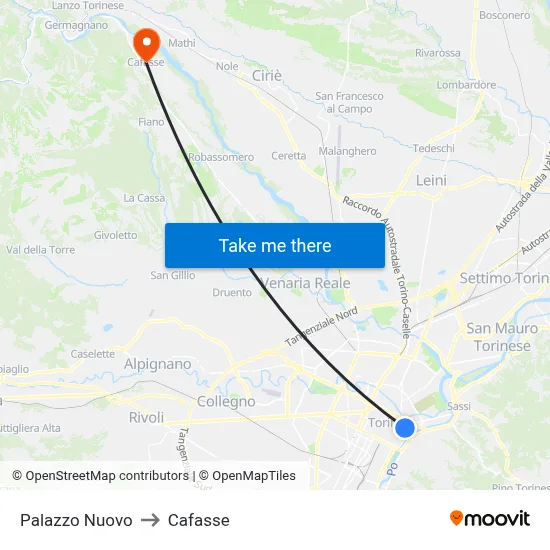 New Palace to Cafasse map