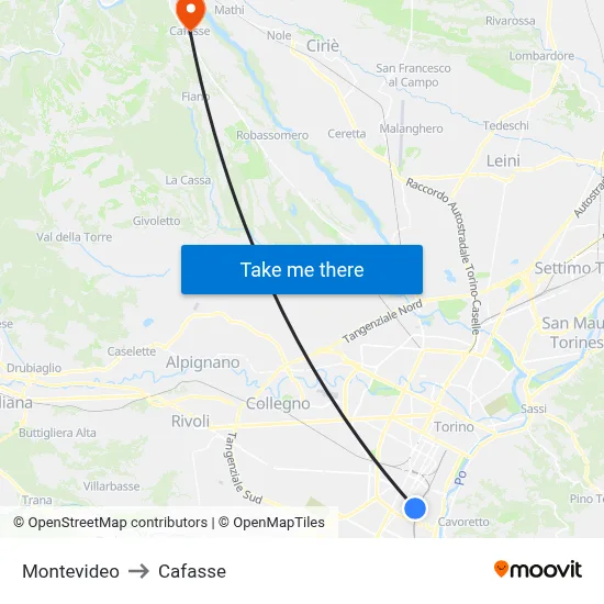 Montevideo to Cafasse map