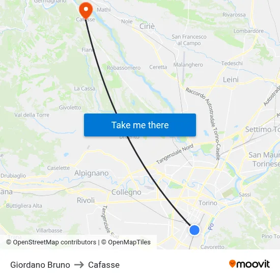 Giordano Bruno to Cafasse map