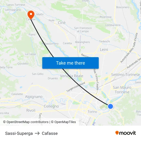 Sassi-Superga to Cafasse map