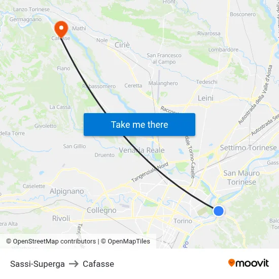Sassi-Superga to Cafasse map