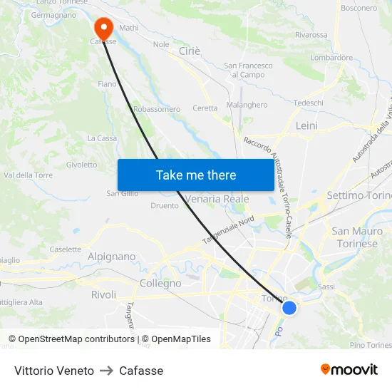 Vittorio Veneto to Cafasse map