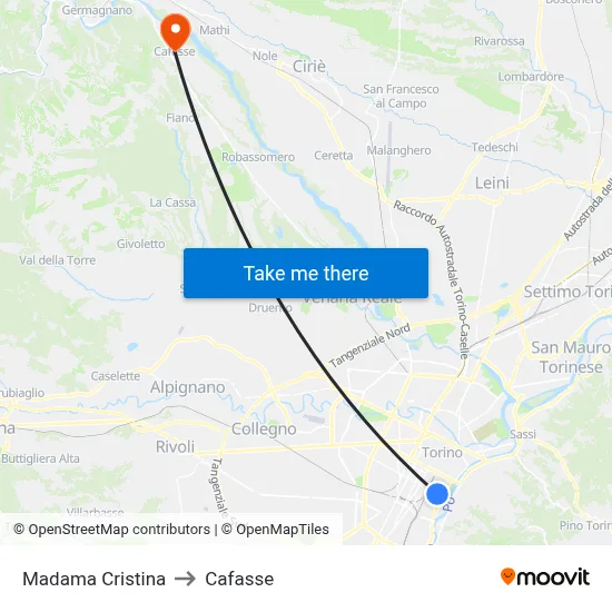 Madama Cristina to Cafasse map