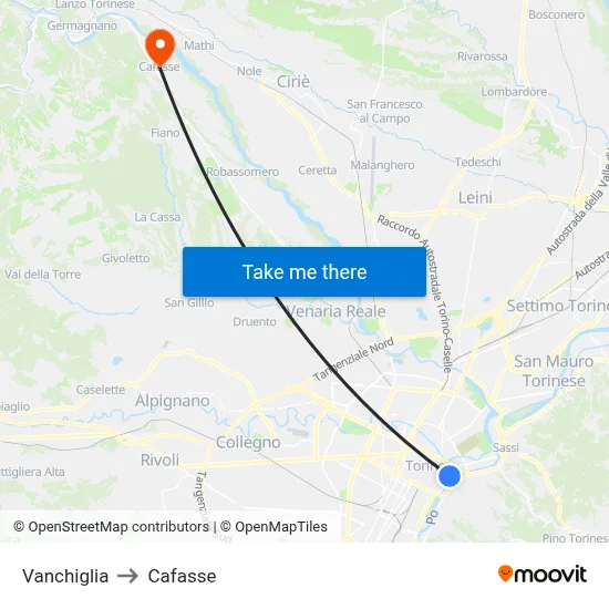Vanchiglia to Cafasse map