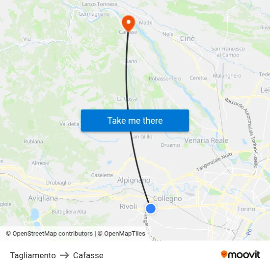 Tagliamento to Cafasse map