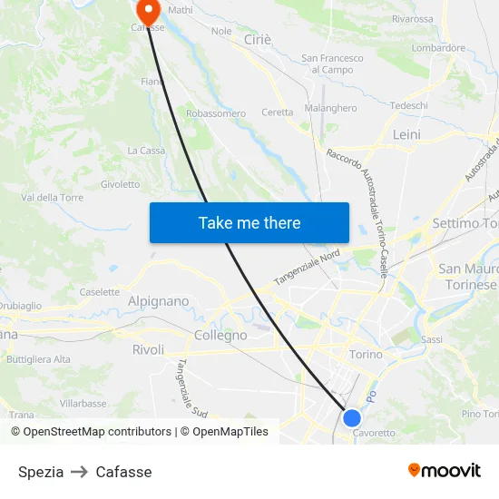 Spezia to Cafasse map
