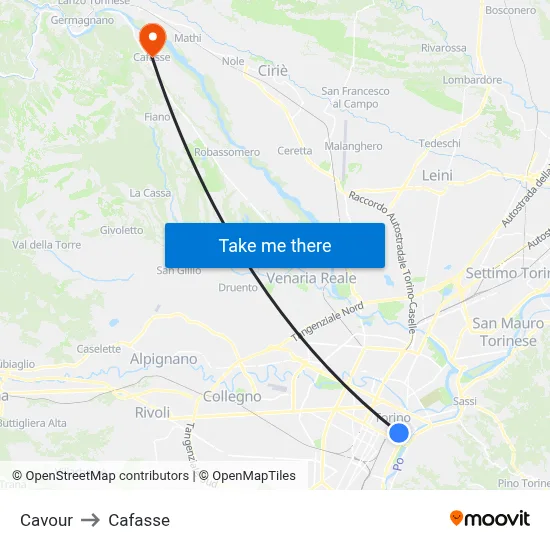 Cavour to Cafasse map
