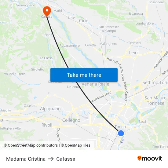 Madama Cristina to Cafasse map
