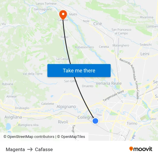 Magenta to Cafasse map