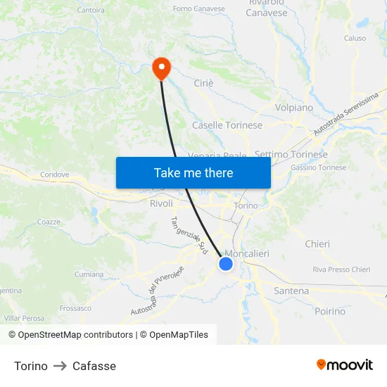 Torino to Cafasse map