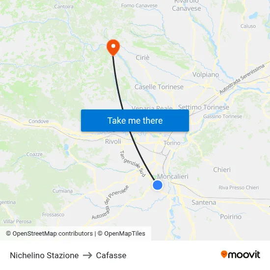 Nichelino Station to Cafasse map