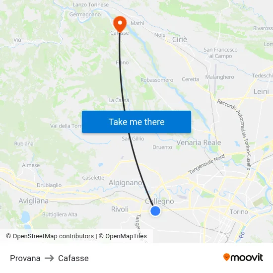 Provana to Cafasse map