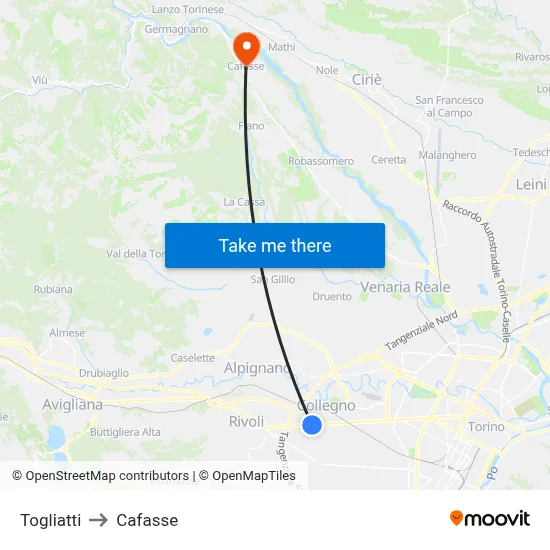 Togliatti to Cafasse map