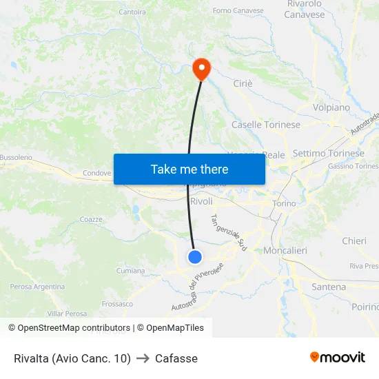 Rivalta (Avio Gate 10) to Cafasse map