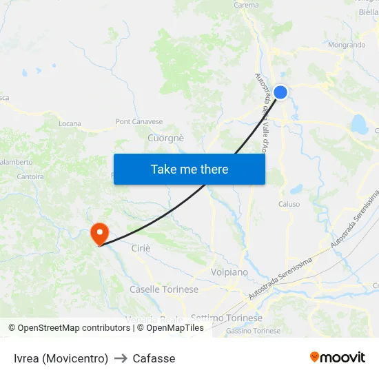 Ivrea (Transport Center) to Cafasse map