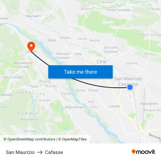 San Maurizio to Cafasse map