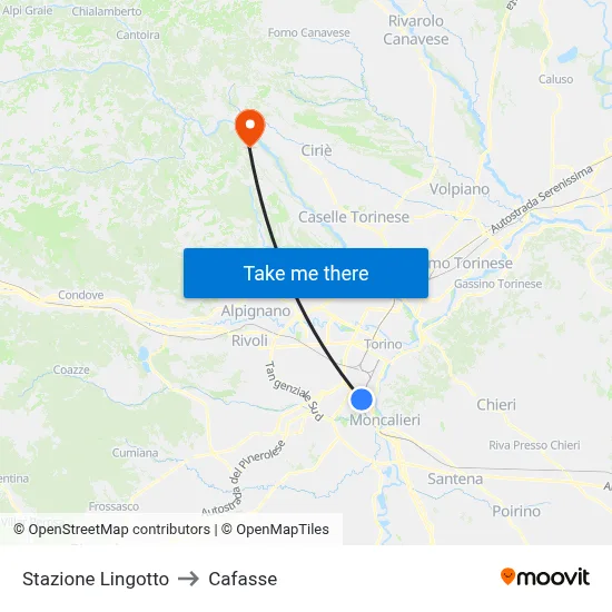 Lingotto Station to Cafasse map