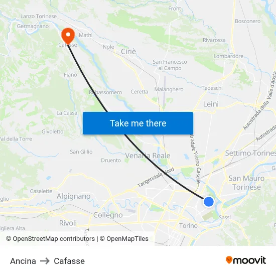 Ancina to Cafasse map