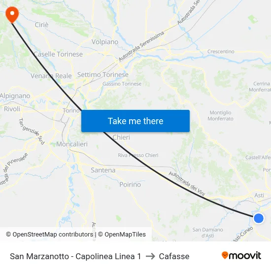 San Marzanotto - Line 1 Terminal to Cafasse map