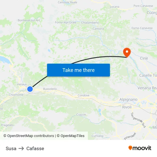 Susa to Cafasse map