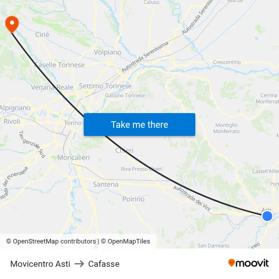 Asti Movicentro to Cafasse map