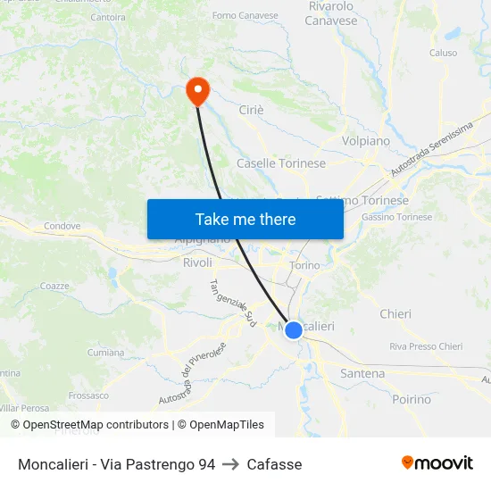 Moncalieri - Pastrengo Street 94 to Cafasse map