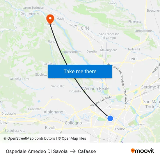 Amedeo Di Savoia Hospital to Cafasse map