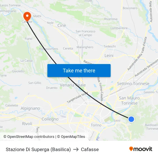 Superga Station (Basilica) to Cafasse map