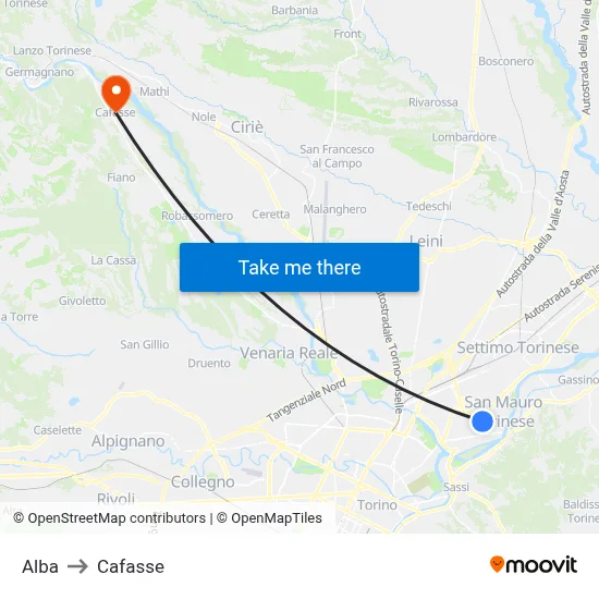 Alba to Cafasse map