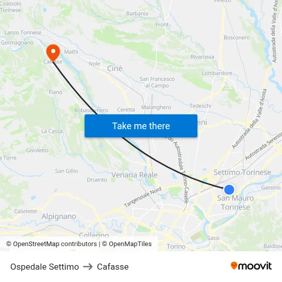 Settimo Hospital to Cafasse map