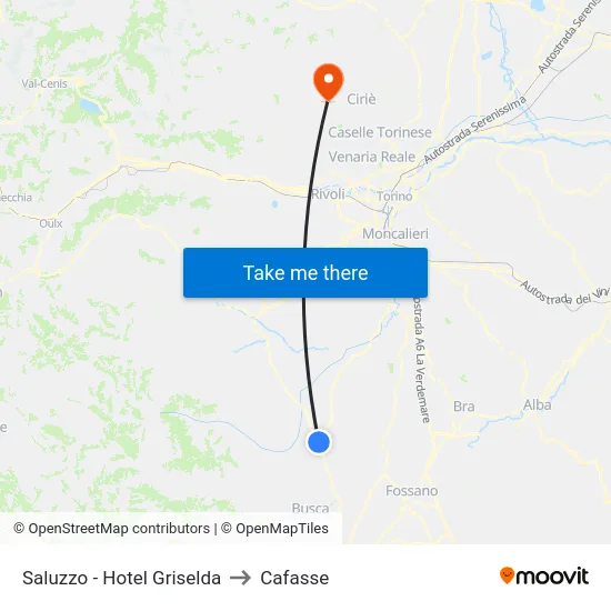 Saluzzo - Hotel Griselda to Cafasse map