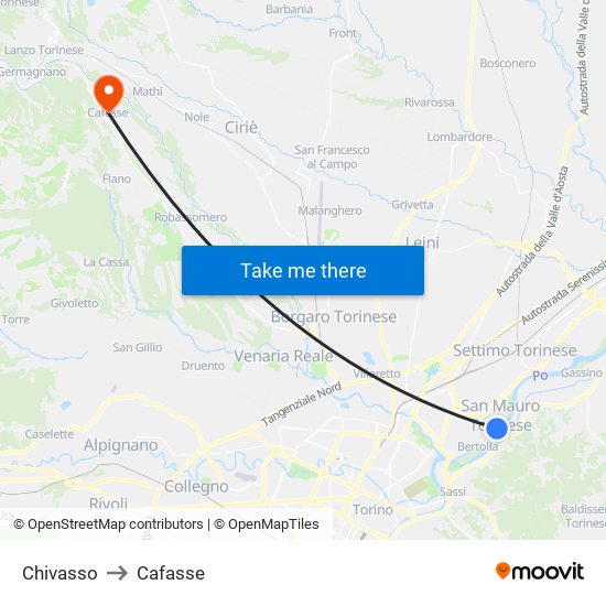 Chivasso to Cafasse map