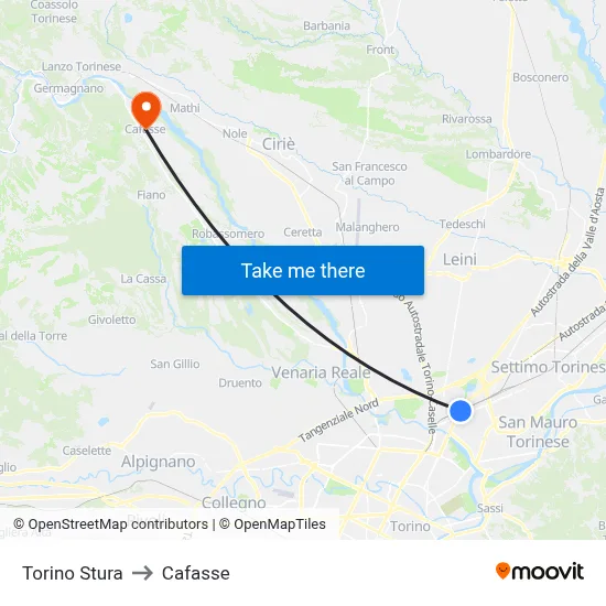 Turin Stura to Cafasse map