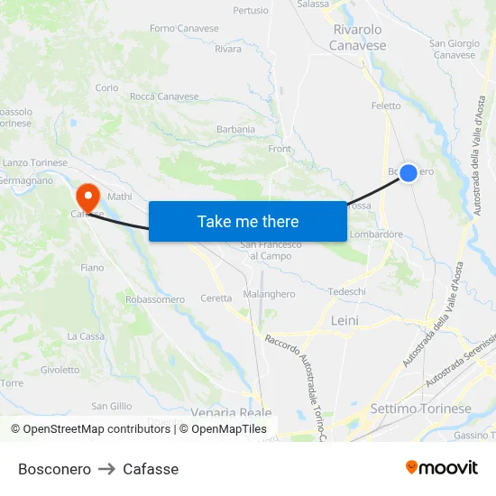 Bosconero to Cafasse map