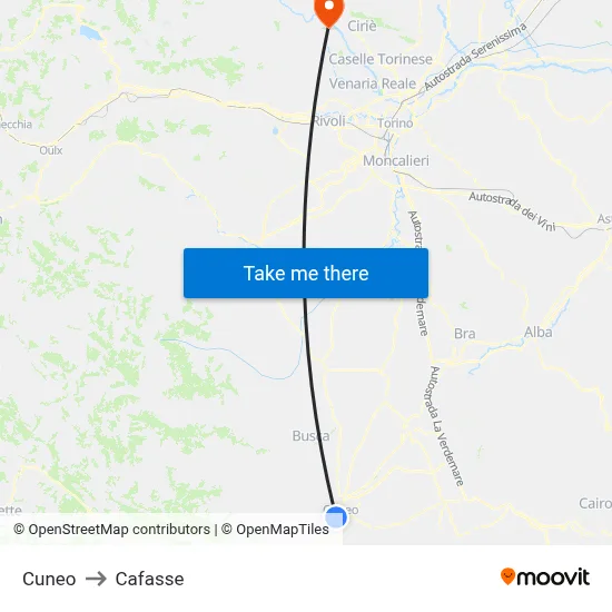 Cuneo to Cafasse map