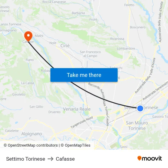 Settimo Torinese to Cafasse map