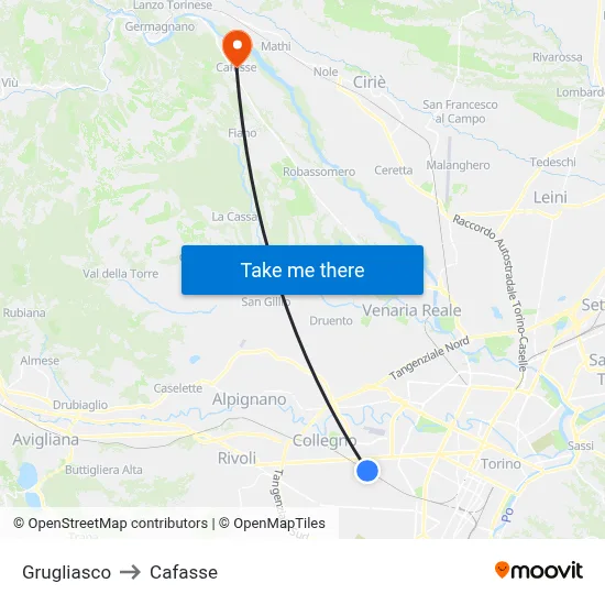 Grugliasco to Cafasse map
