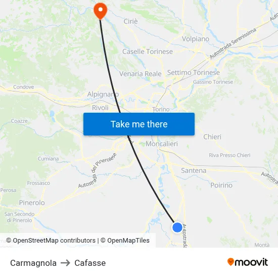 Carmagnola to Cafasse map