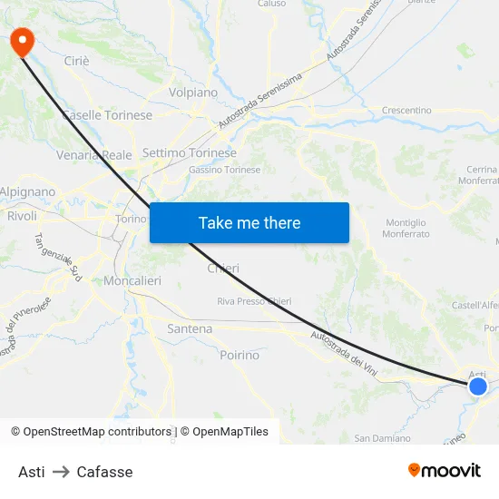 Asti to Cafasse map