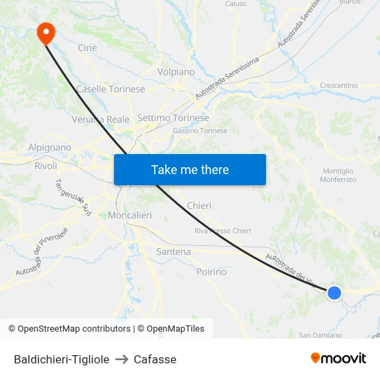 Baldichieri-Tigliole to Cafasse map