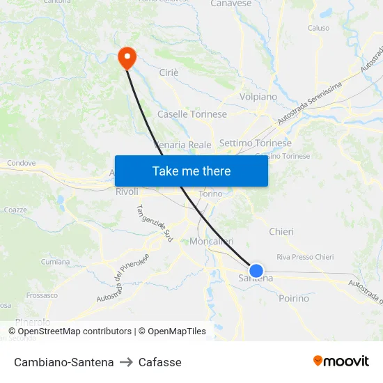 Cambiano-Santena to Cafasse map